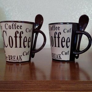Mr, Coffee Stoneware Mugs with spoons 13oz